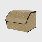 Leather Car Boot Foldable Trunk Cargo Organizer Box Beige/Gold Stitch Medium