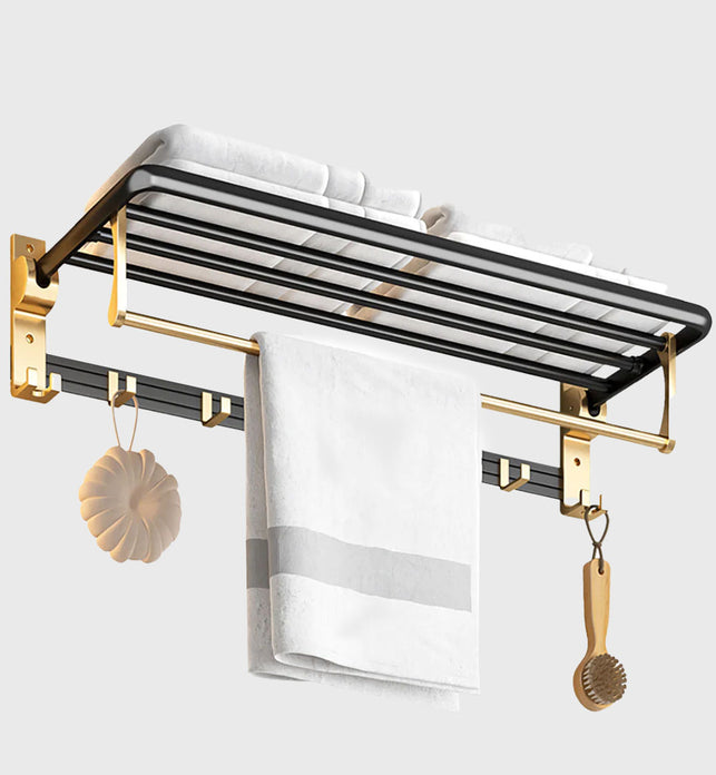 62cm Wall-Mounted Double Pole Towel Holder with Hooks
