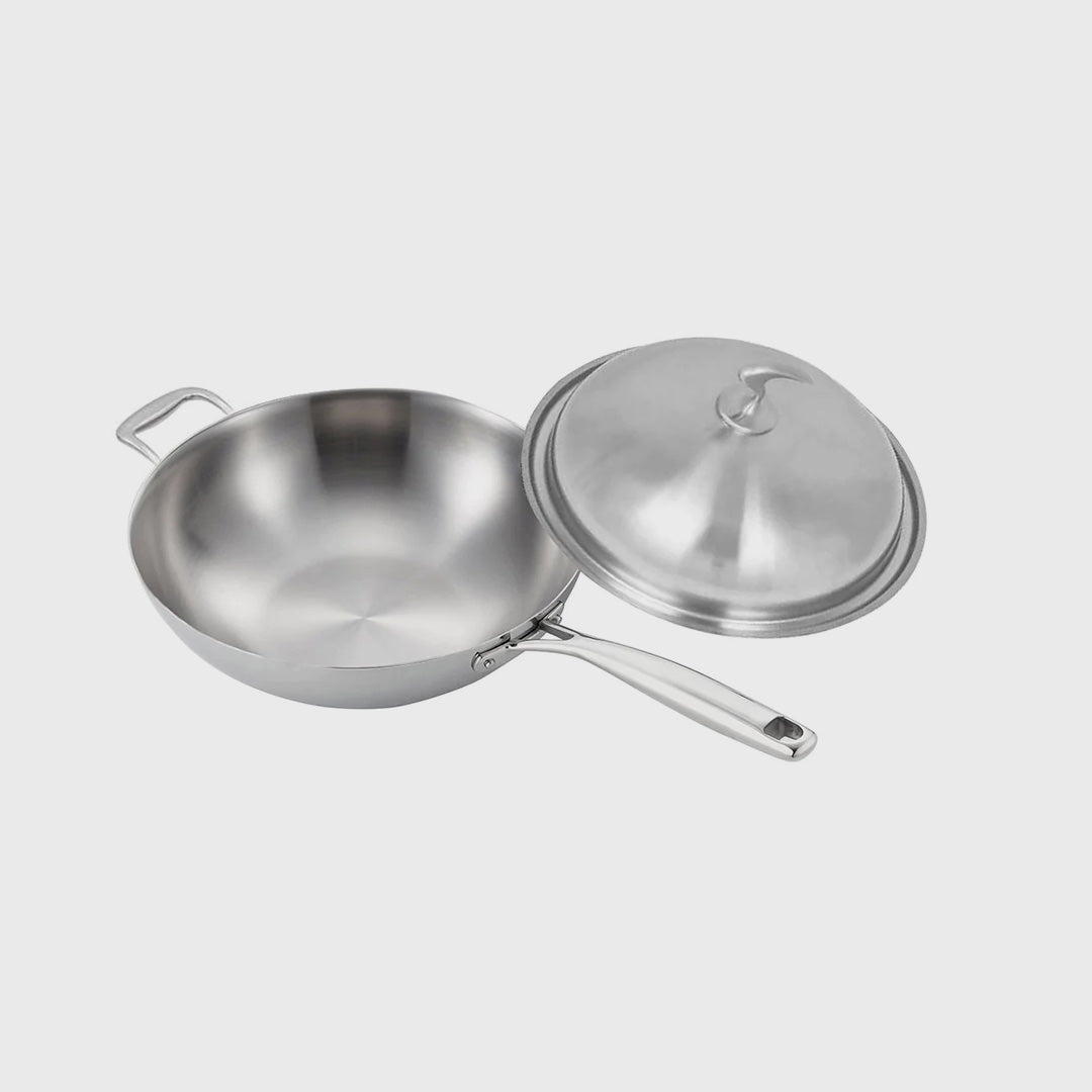 18/10 Stainless Steel 34cm Frying Pan Skillet with Helper Handle and Lid