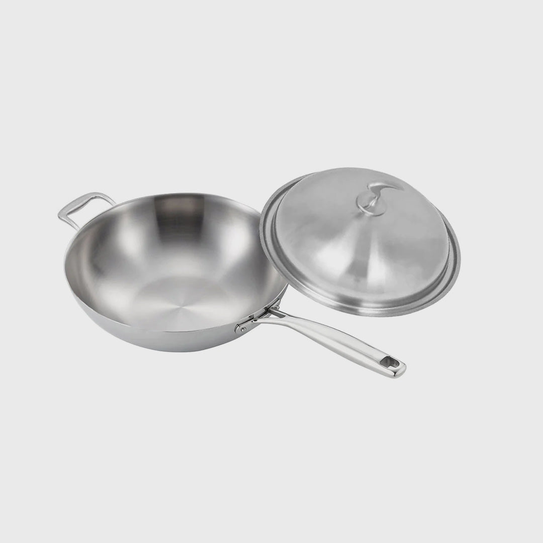 18/10 Stainless Steel 36cm Frying Pan Skillet with Helper Handle and Lid
