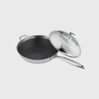 18/10 Stainless Steel 32cm Frying Pan Non Stick Interior with Helper Handle and Lid