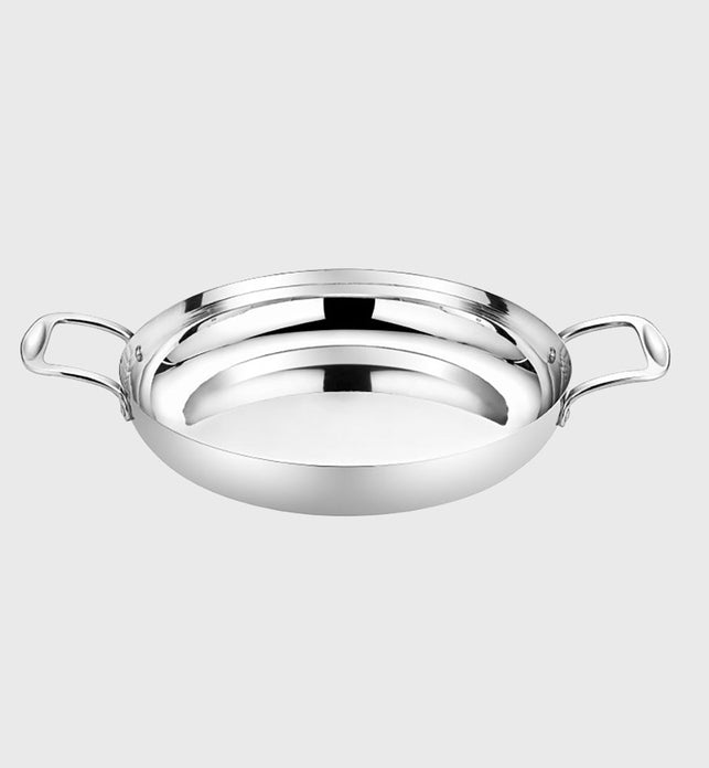 SOGA 28cm Flat Base Seafood Dry Pot in Elegant Silver Finish with Durable for Kitchen Essential