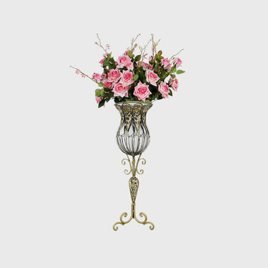 85cm Clear Glass Floor Vase with 12pcs Pink Artificial Flower Set
