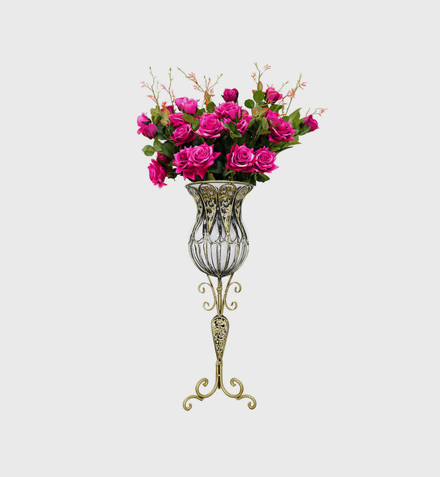 85cm Clear Glass Floor Vase with 12pcs Artificial Flower Set