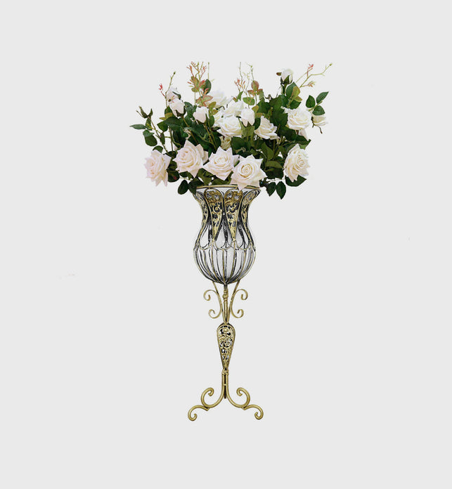 85cm Clear Glass Floor Vase with 12pcs White Artificial Flower Set
