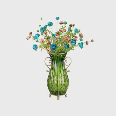51cm Green Glass Floor Vase with 12pcs Artificial Flower Set