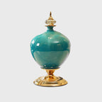 38cm Ceramic Vase with Gold Metal Base Green