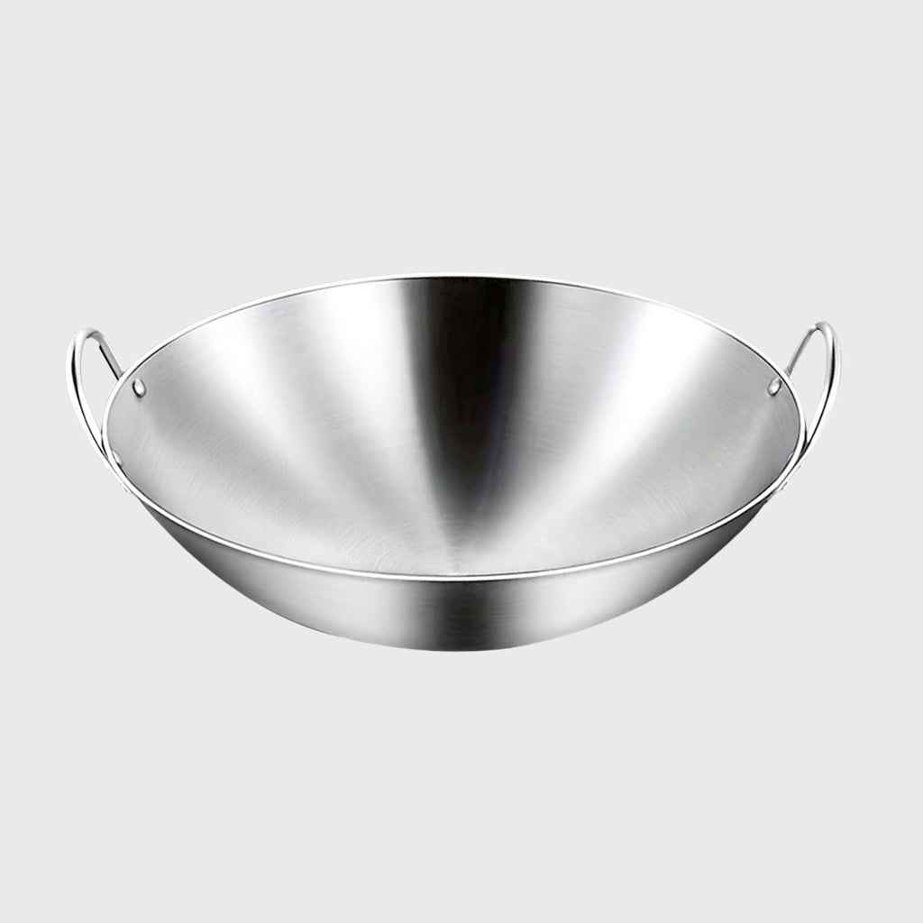 43cm Stainless Steel Kitchen Cooking Wok with 2 Sturdy Handles