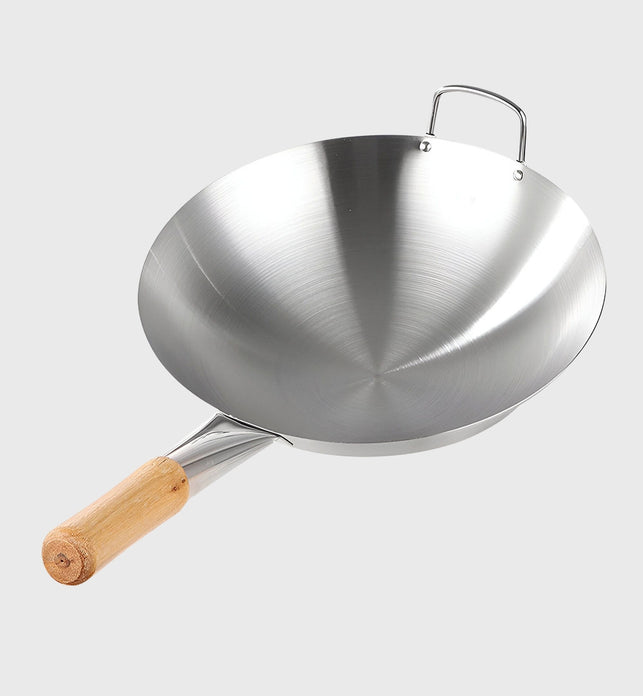 SOGA 36cm Stainless Steel Kitchen Cooking Wok with Wood Handle