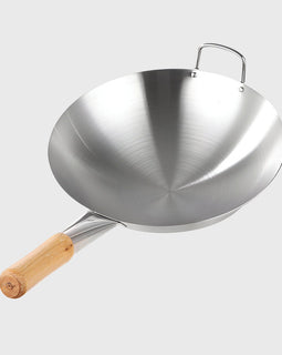 SOGA 38cm Stainless Steel Kitchen Cooking Wok with Wood Handle