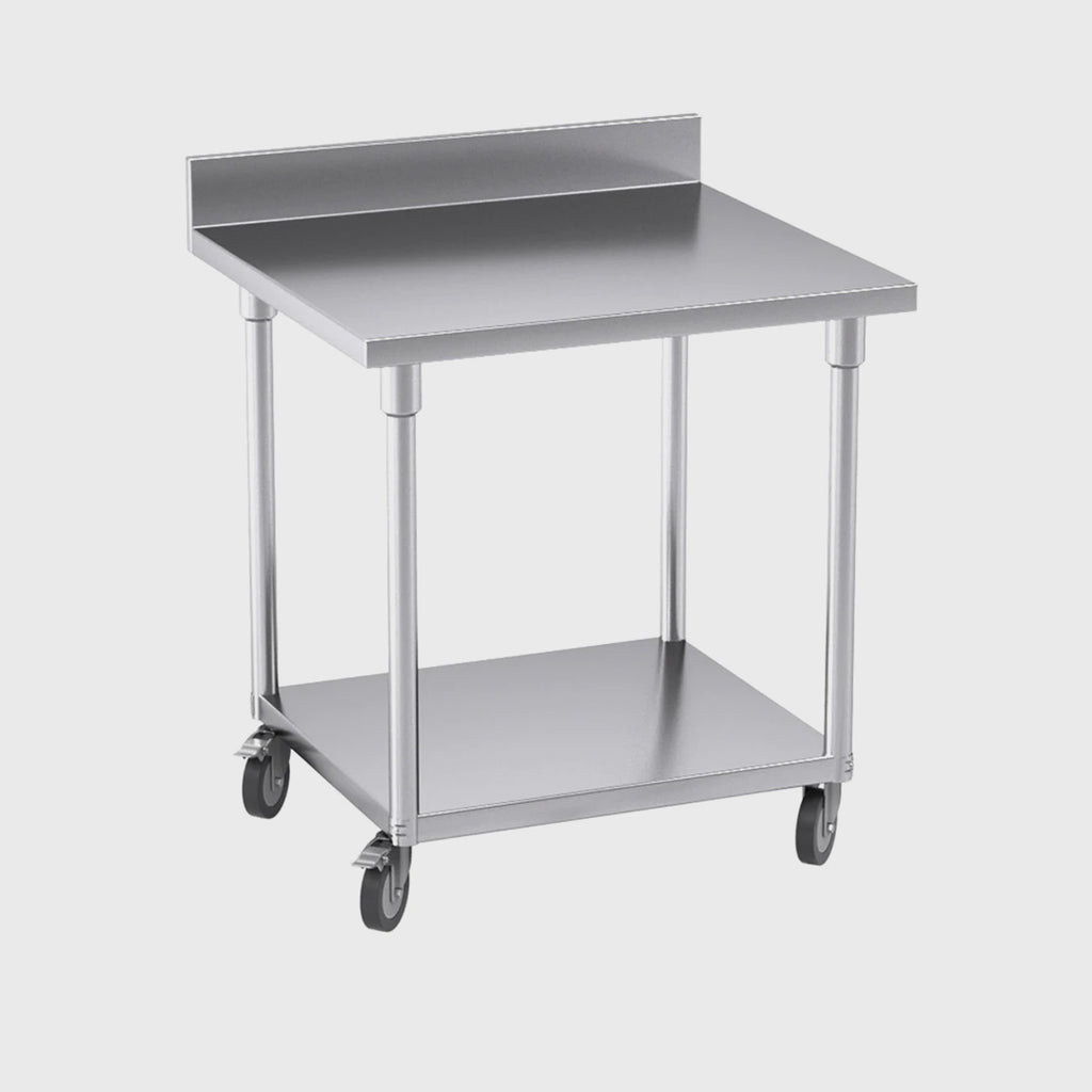 80cm Commercial Kitchen Stainless Steel Work Bench with Backsplash and Caster Wheels