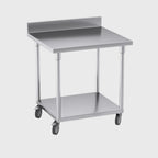 80cm Commercial Kitchen Stainless Steel Work Bench with Backsplash and Caster Wheels