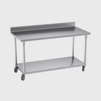 150cm Commercial Kitchen Stainless Steel Work Bench with Backsplash and Caster Wheels