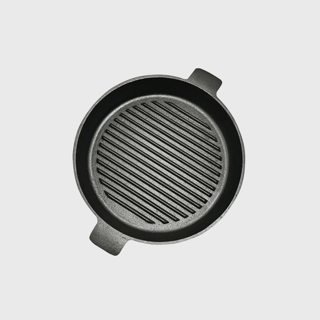 SOGA 25cm Round Ribbed Cast Iron with Handle