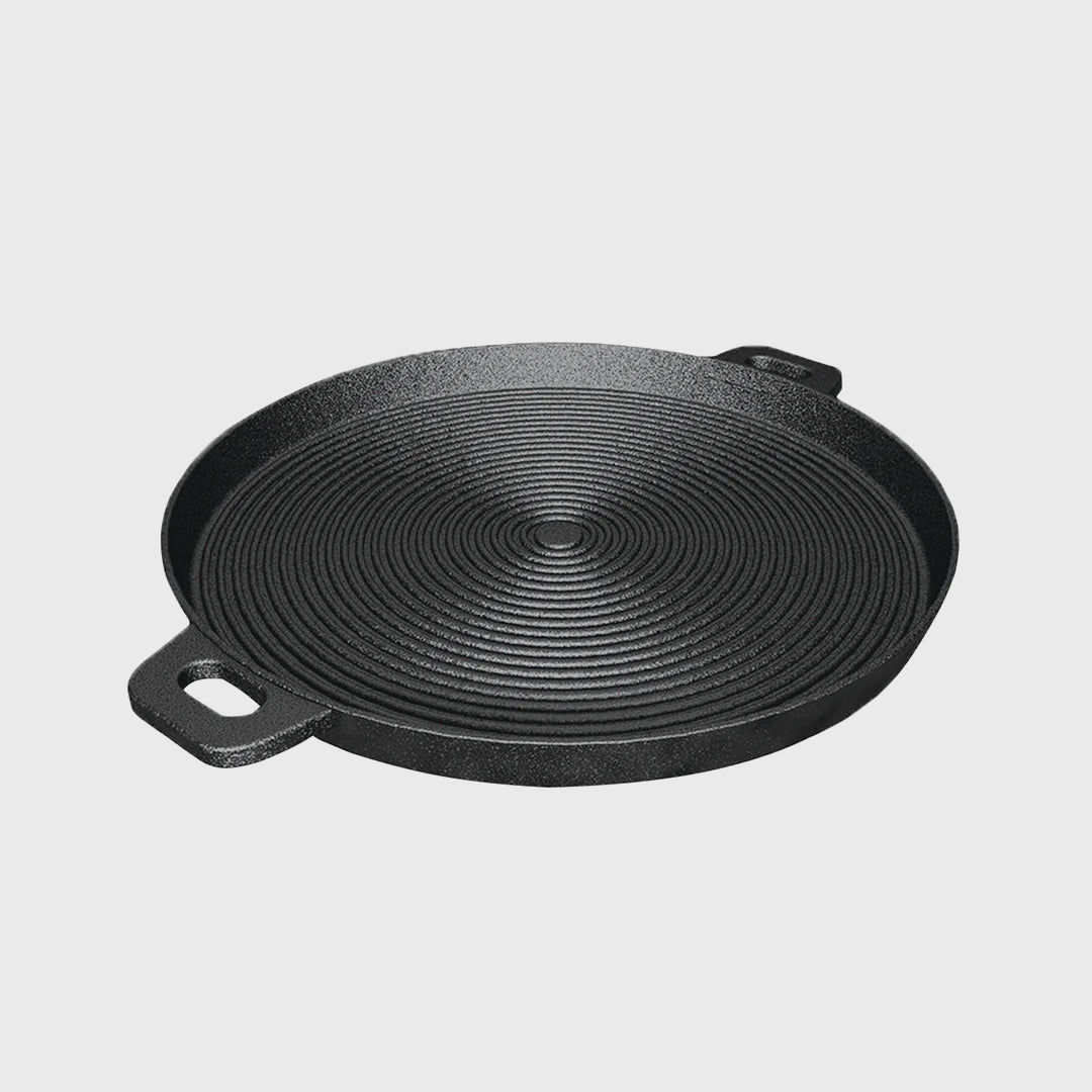 SOGA 35cm Round Ribbed Cast Iron with Handle