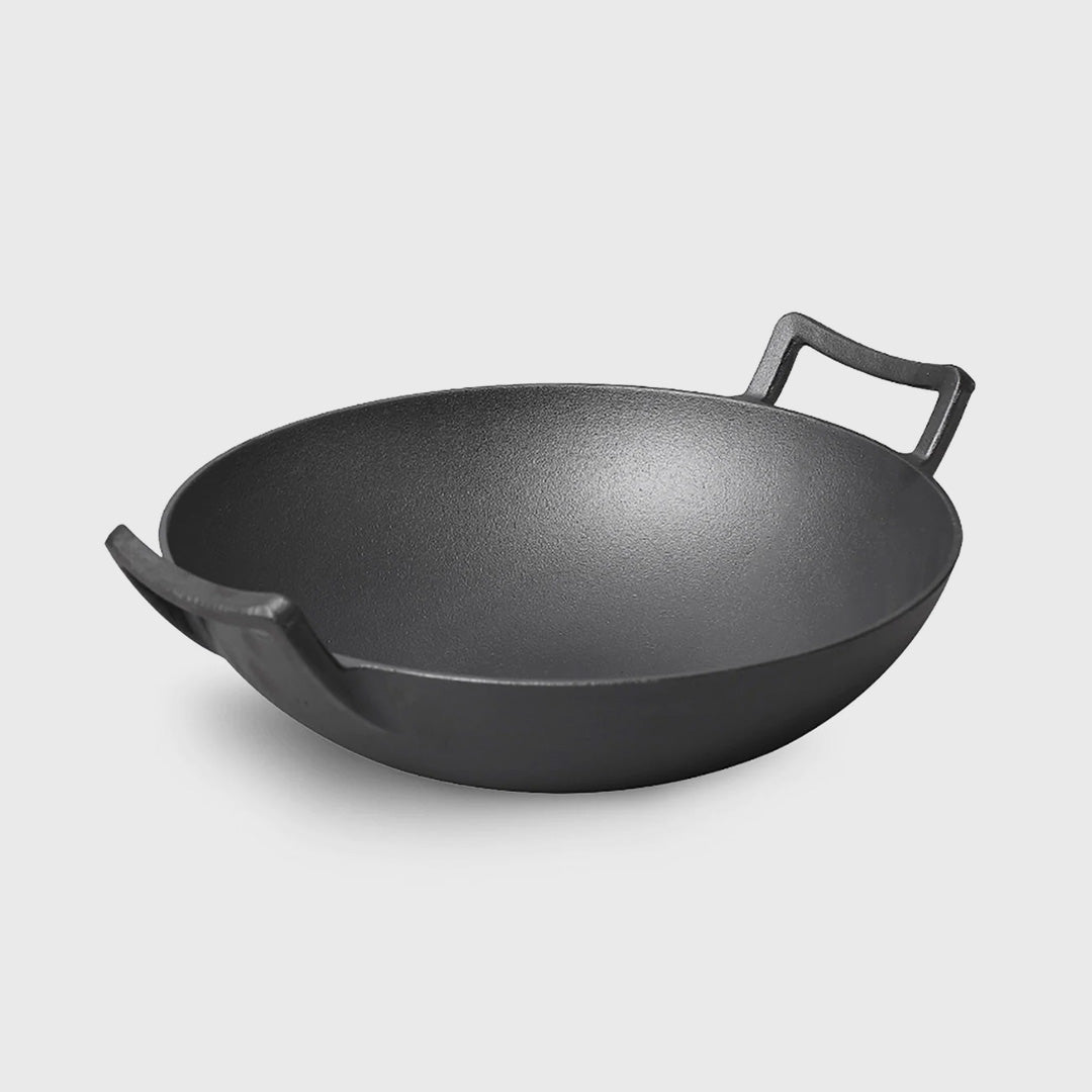 32cm Cast Iron Wok Fry Pan with Double Handle