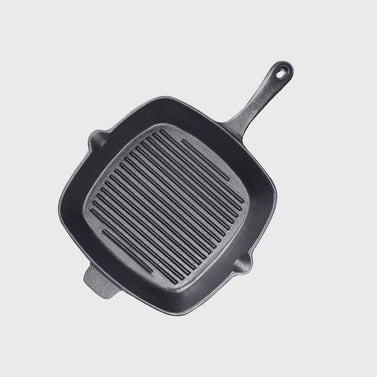 26cm Square Ribbed Cast Iron Frying Pan with Handle