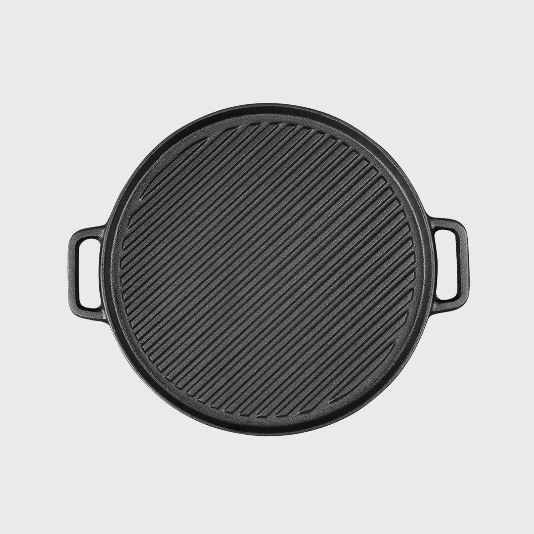 30cm Round Cast Iron Ribbed Pan