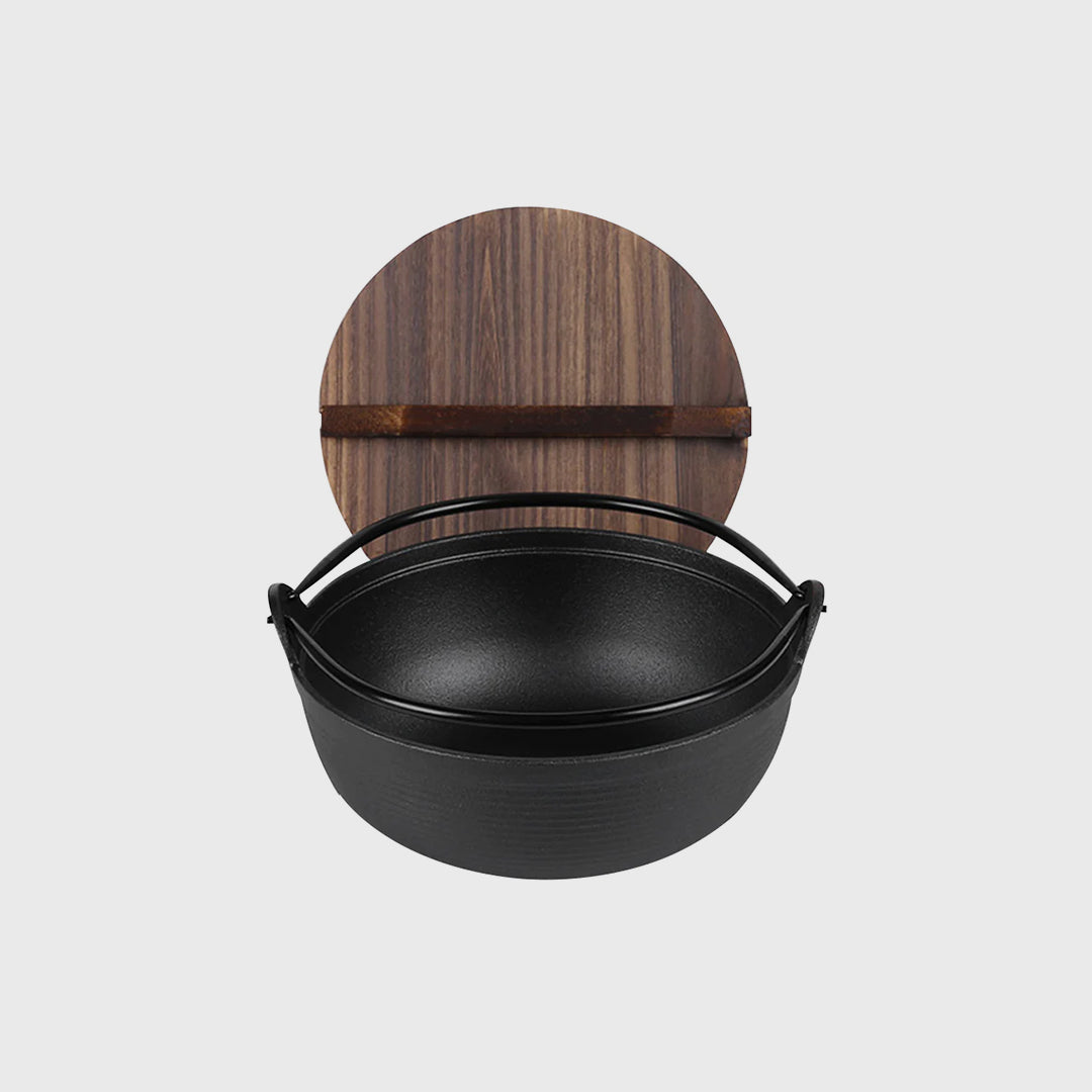 29cm Cast Iron Sukiyaki Hot Pot with Wooden Lid