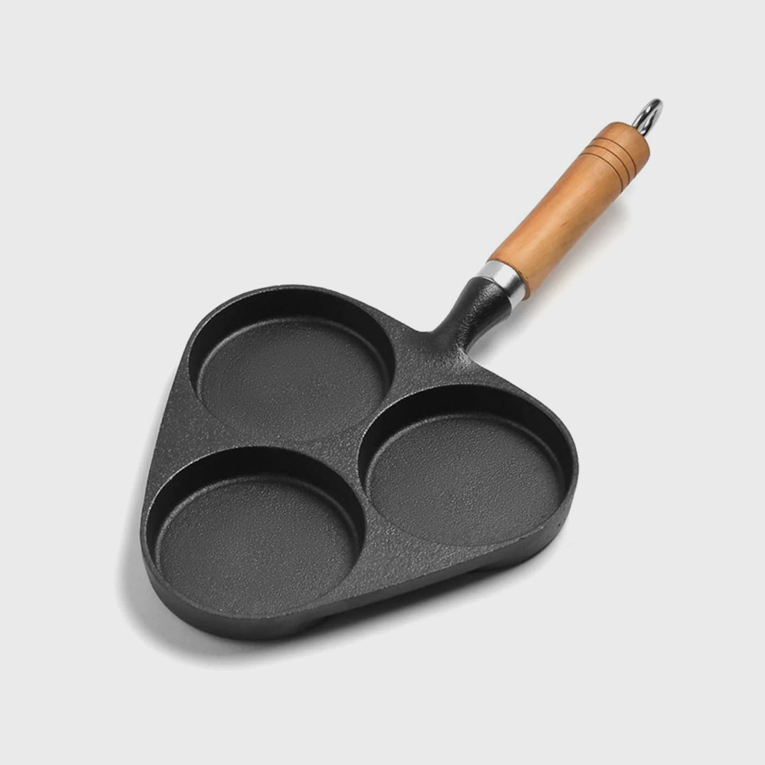 3 Mold Cast Iron Omelette Fry Pan