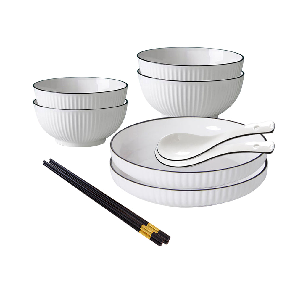 White Japanese Style Ceramic Dinnerware Set of 6