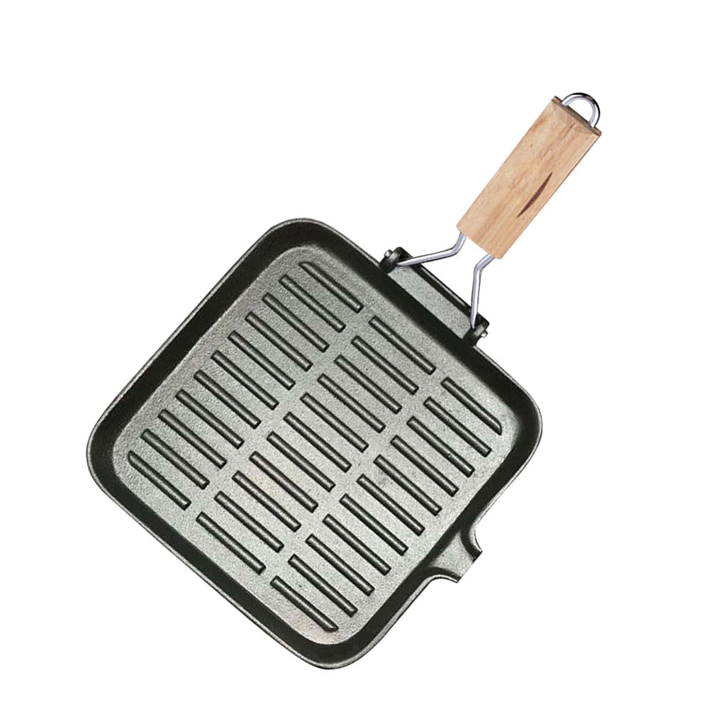 SOGA 28cm Ribbed Cast Iron Square Steak Frying Pan