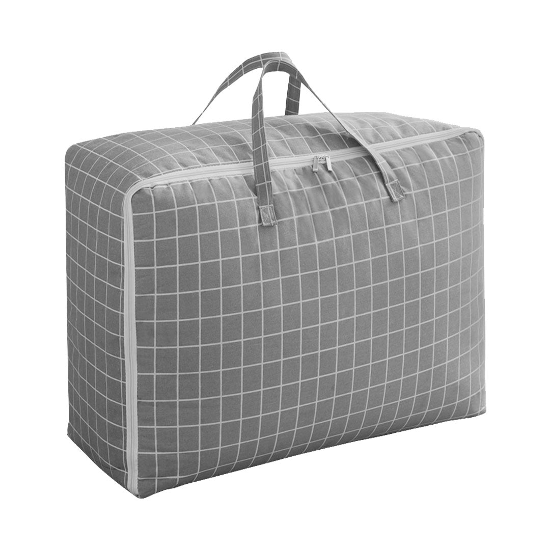 Grey Plaid Medium Storage Luggage Bag