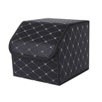 Leather Car Boot Foldable Trunk Cargo Organizer Box Black/Gold Stitch Small