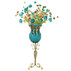 85cm Blue Glass Floor Vase and 12pcs Blue Artificial Flower Set