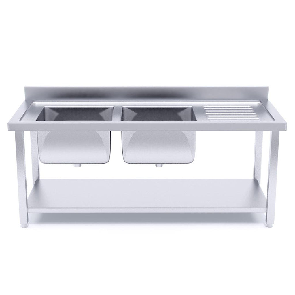 Commercial Stainless Steel Left Dual Sink Work Bench 160*70*85cm