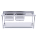 Commercial Stainless Steel Left Dual Sink Work Bench 160*70*85cm