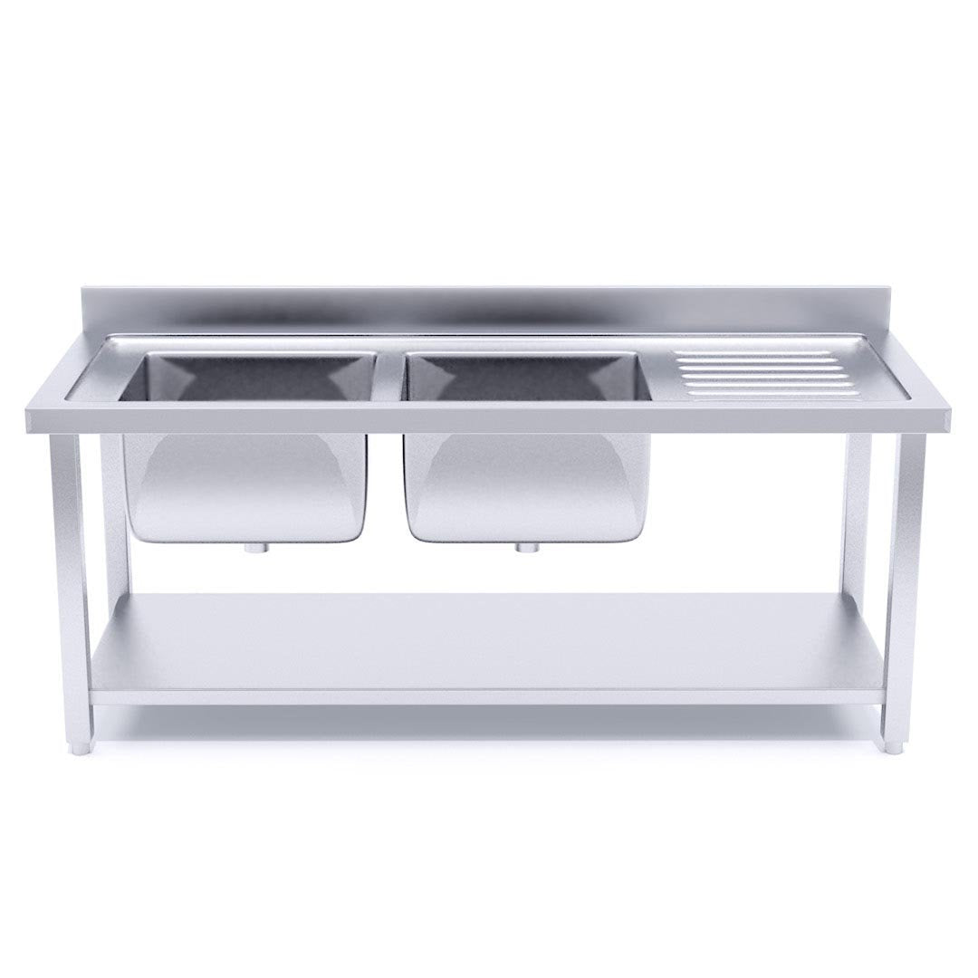 Commercial Stainless Steel Left Dual Sink Work Bench 160*70*85cm