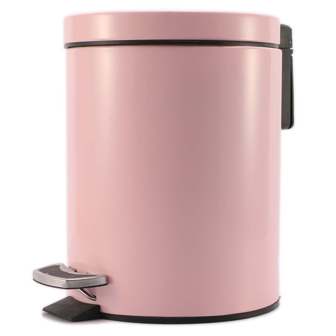 Foot Pedal Stainless Steel Trash Bin Round 7L Pink