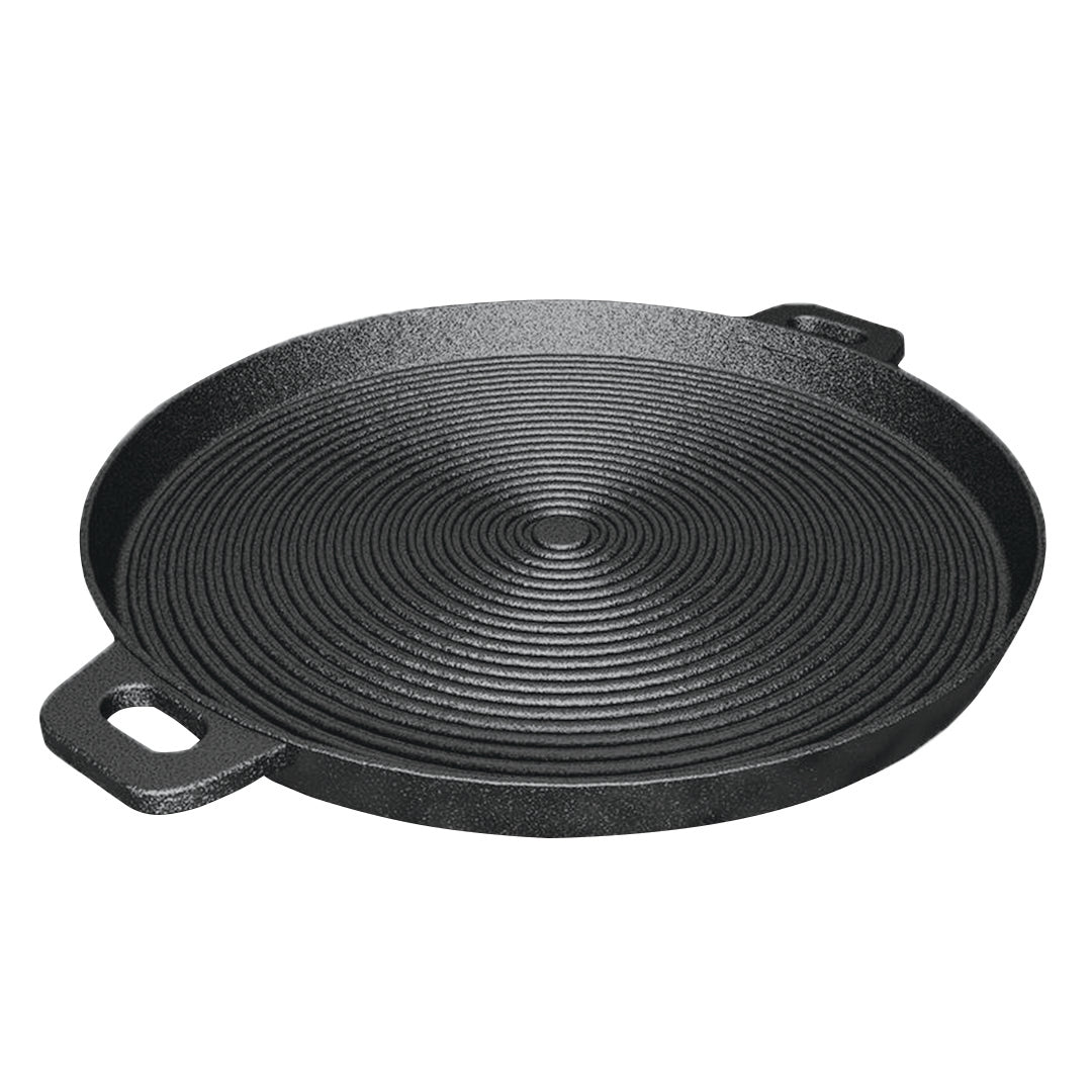SOGA 35cm Round Ribbed Cast Iron with Handle
