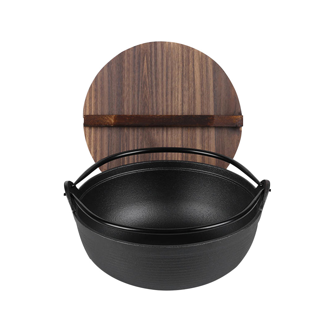 29cm Cast Iron Sukiyaki Hot Pot with Wooden Lid