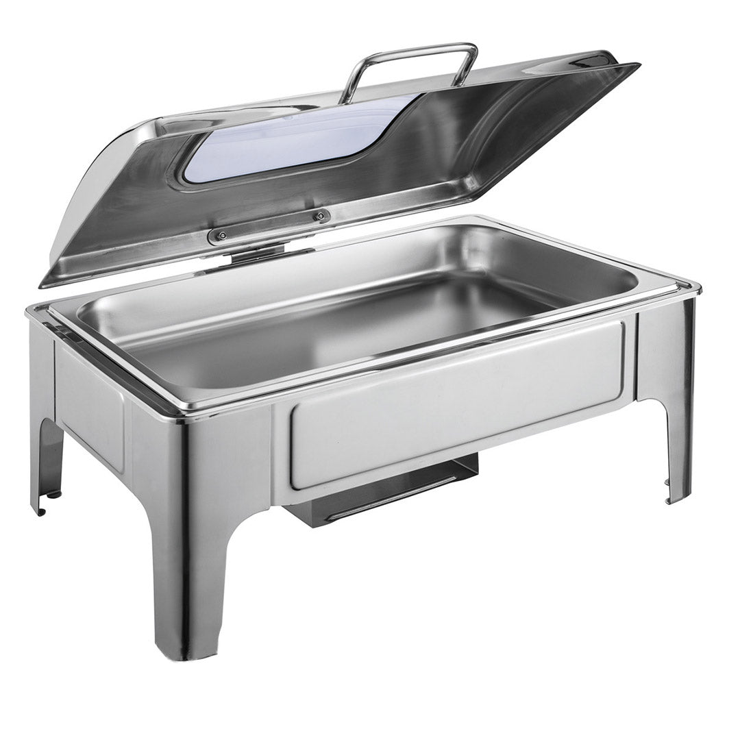 9L Rectangular Stainless Steel Chafing Dish Set with Glass Lid