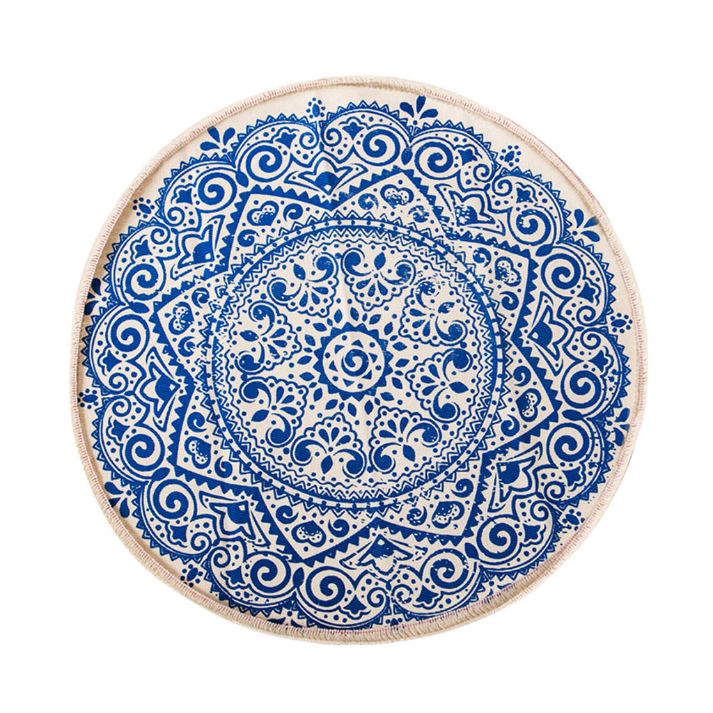 Blue Carpet Soft Linen Bohemian Non-Slip Round Rug