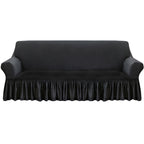 Dark Grey Colored 3- Seater Sofa Cover with Ruffled Skirt