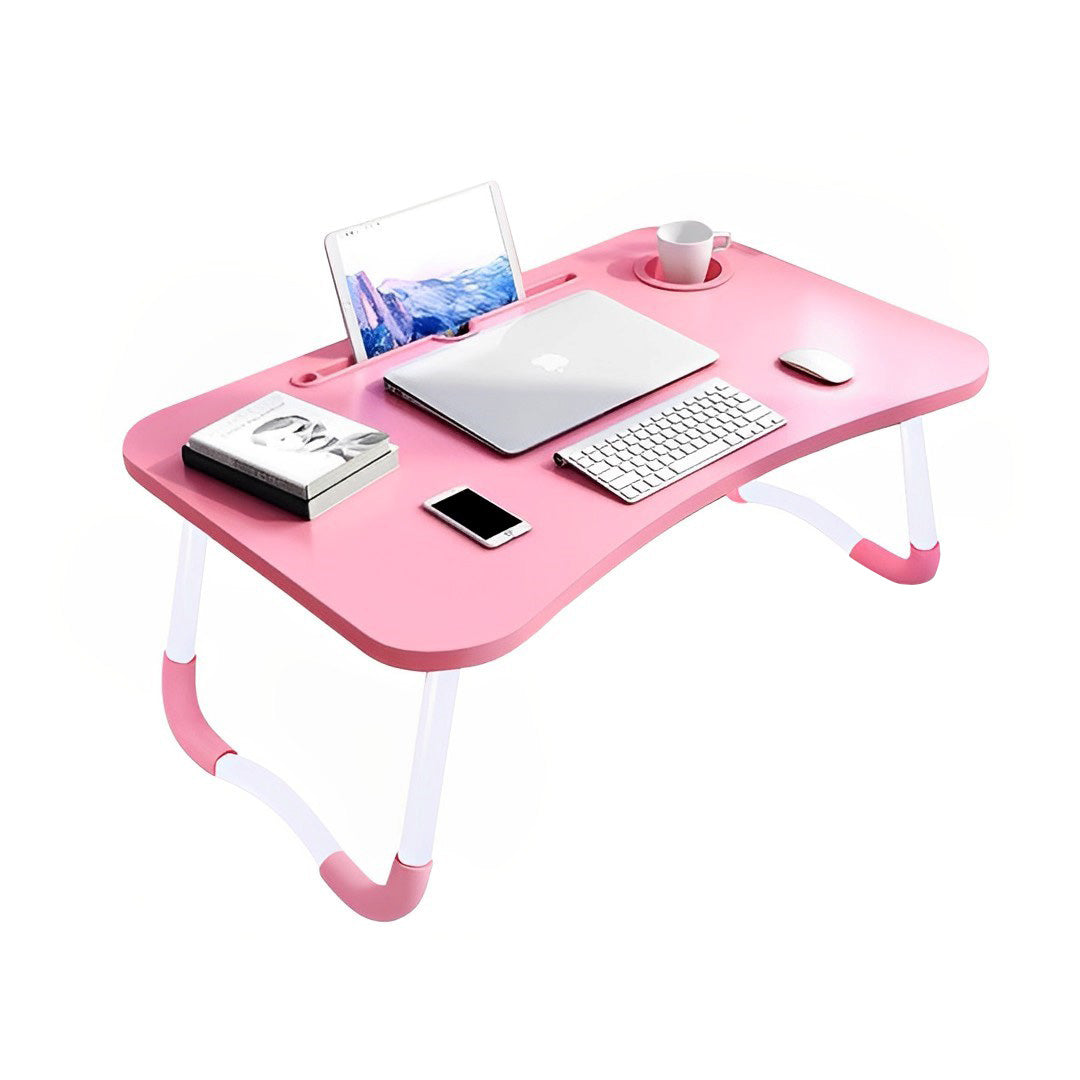 Pink Foldable Study Bed Table Adjustable Portable Desk Stand With Notebook Holder and Cup Slot