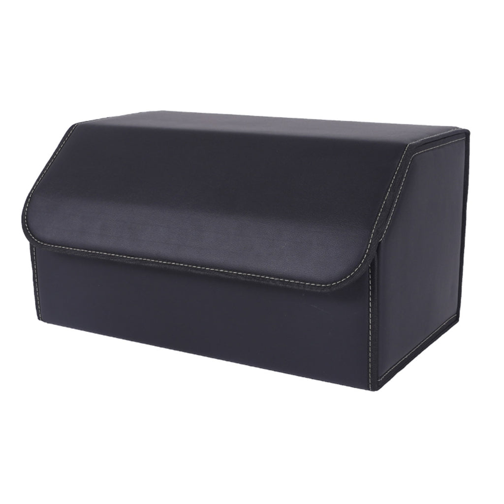 Leather Car Boot Foldable Trunk Cargo Organizer Box Black Large