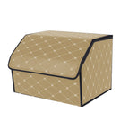 Leather Car Boot Foldable Trunk Cargo Organizer Box Beige/Gold Stitch Medium