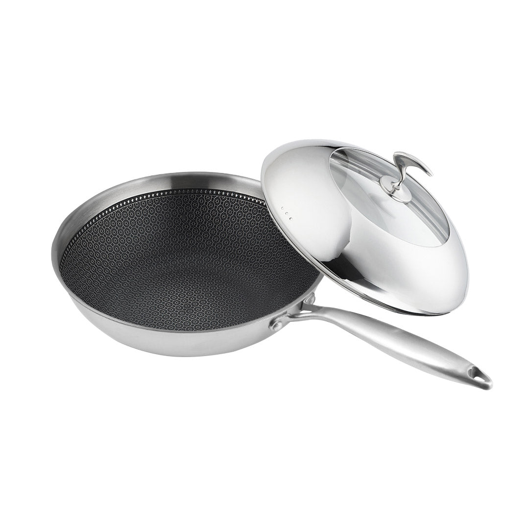 18/10 Stainless Steel 30cm Frying Pan Non Stick Interior with Lid