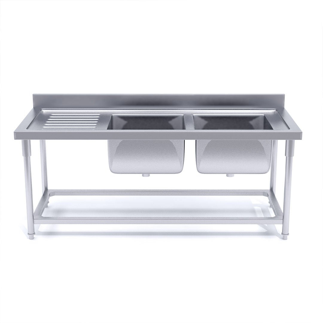 Commercial Stainless Steel Right Dual Sink Bench 160*70*85