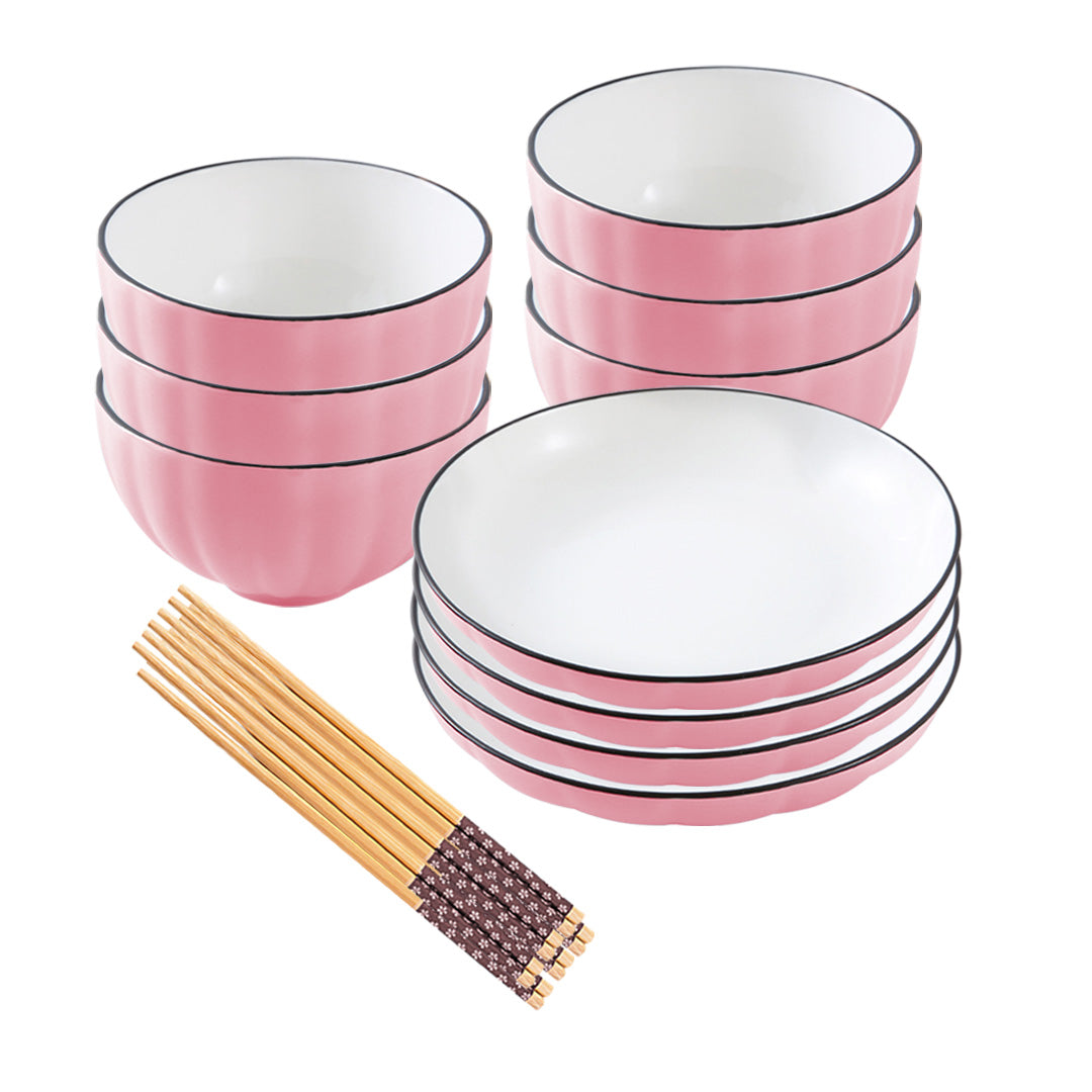 Pink Ceramic Dinnerware Set of 10
