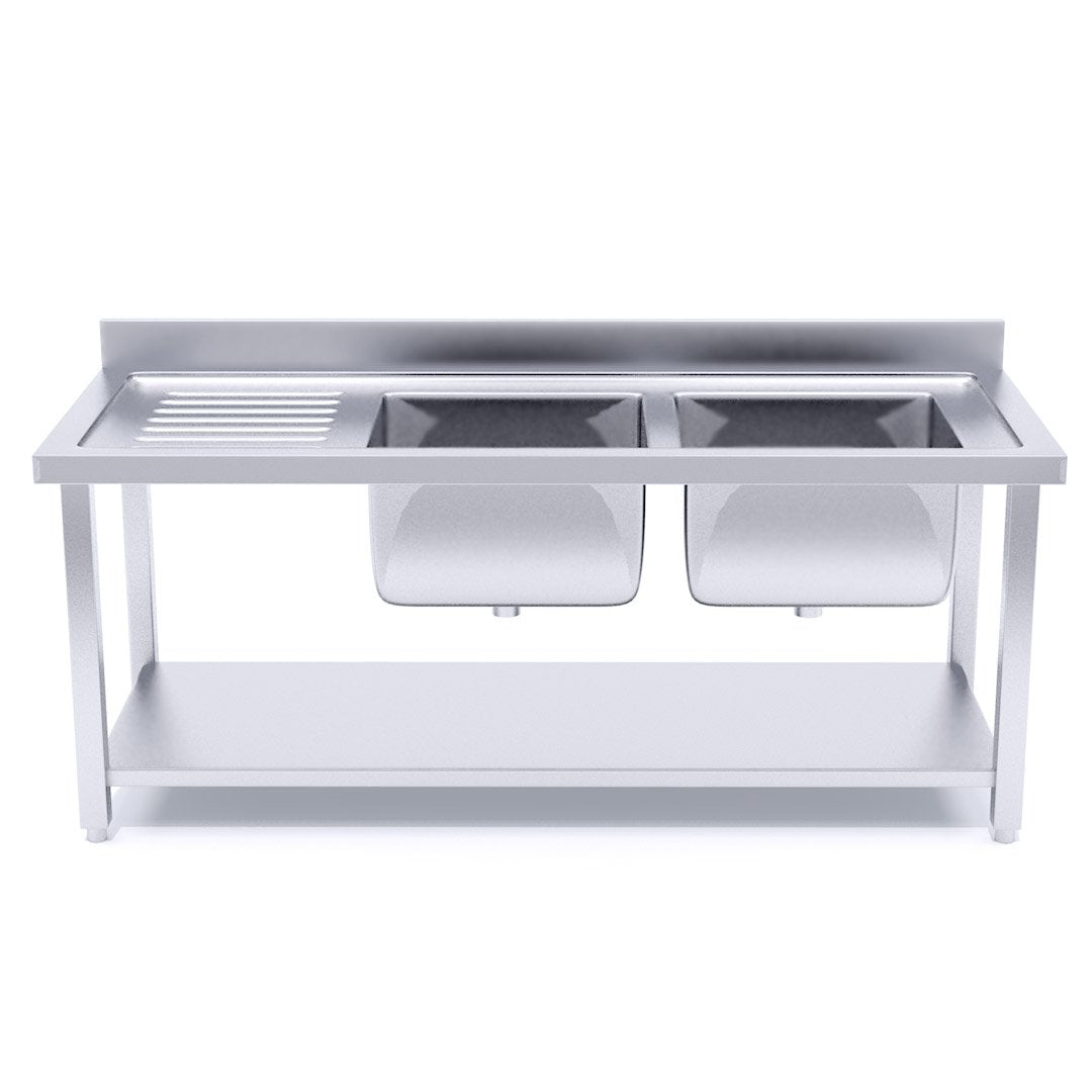 Commercial Stainless Steel Right Dual Sink Bench 160*70*85