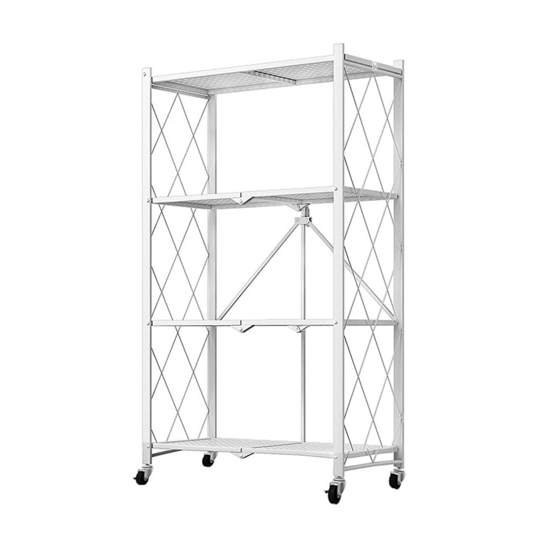 4 Tier Foldable Kitchen Shelves with Wheels White