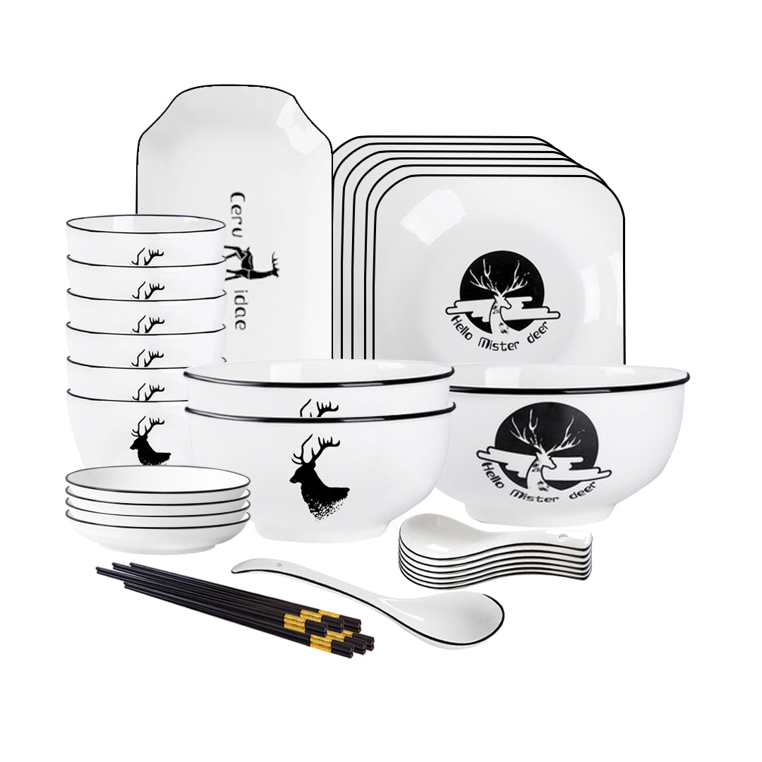 White Antler Printed Ceramic Dinnerware Set of 20