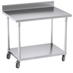100cm Commercial Kitchen Stainless Steel Work Bench with Backsplash and Caster Wheels