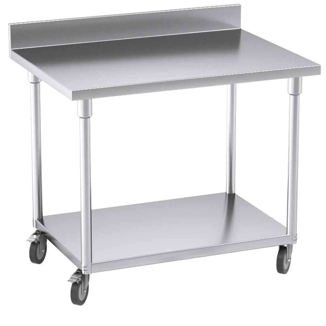 100cm Commercial Kitchen Stainless Steel Work Bench with Backsplash and Caster Wheels