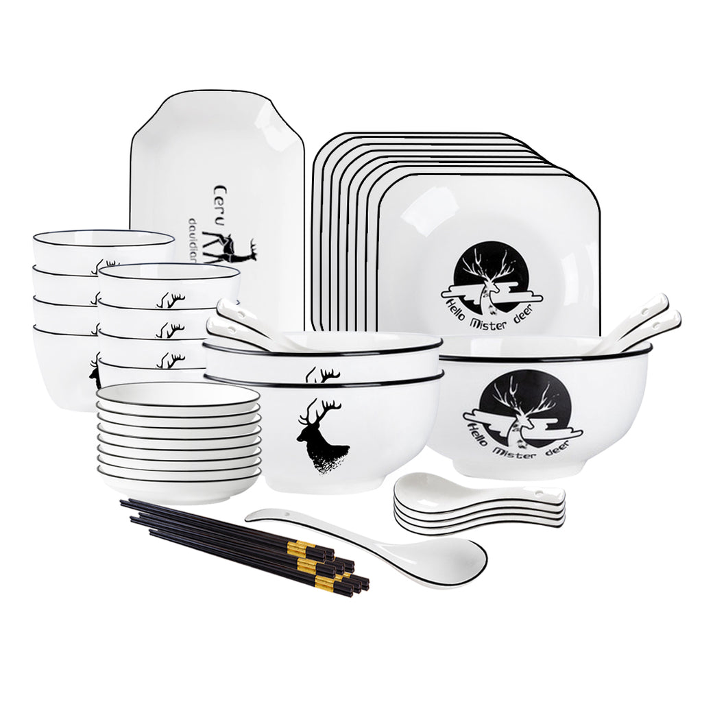 White Antler Printed Ceramic Dinnerware Set of 28
